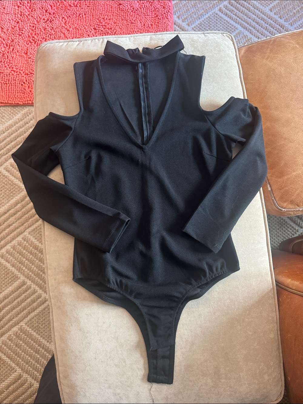 Black Cold-Shoulder One-Piece Bodysuit